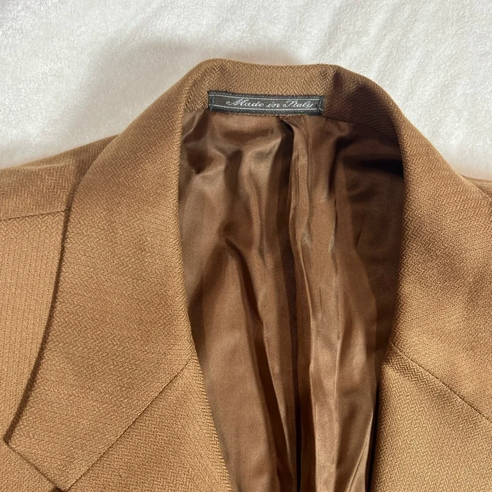 Corneliani EU54 US44R Pure Cashmere Brown Double Vent Textured Herringbone Coat - Picture 3 of 15